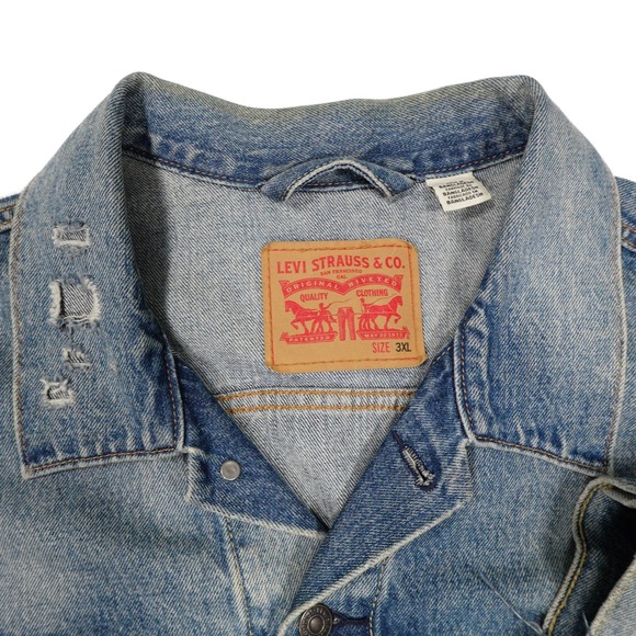 LEVI'S Men's Size 3XL Light Wash Distressed Denim Trucker Jean Jacket - Picture 3 of 9